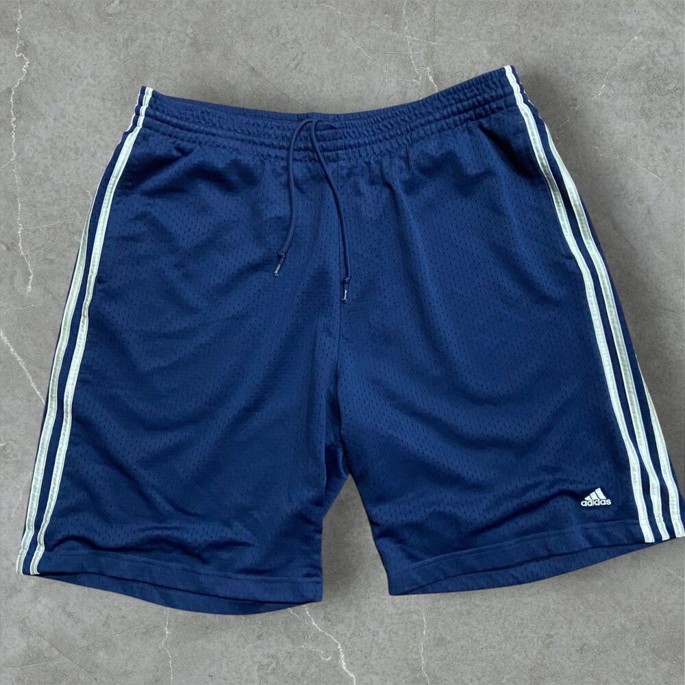 adidas Navy Blue Athletic Shorts with White Stripes